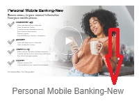 Woman smiling while looking at a smartphone in a home setting; hero image for Personal Mobile Banking with a feature checklist on the left.